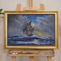 ۲ عدد تابلو نقاشی رنگ و روغن با مضمون کشتی و دریا