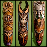 سه عدد دیوارکوب چوبی دستساز بزرگ آفریقایی کلکسیونی