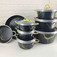 سرویس قابلمه ۱۴پارچه چدن طرح سنگ اتریش