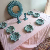 هفت سین فیروزه ای با آیینه و شمعدان فوری فروشی|صنایع دستی و سایر لوازم تزئینی|ورامین, ورامین|دیوار