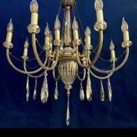 لوسترامپراتورکریستالی برنجی16شعله با زنبق گوی برنج