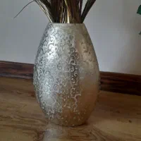 گلدان طلایی نقره ای پتینه برجسته / گلدان دکوری