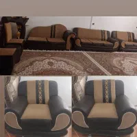 سرویس مبل ۱۱ نفره دسته چرم با سه تا  میز چرم