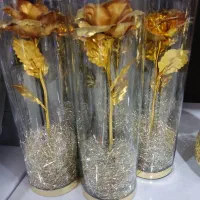 باکس شیشه ای گل رز طلایی عمده و جزئی|گل مصنوعی|اصفهان, بهاران|دیوار