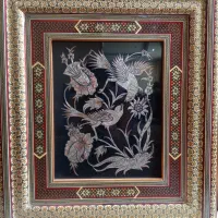 تابلو خاتم کاری طرح گل و مرغ ( ۴۵*۵۲)