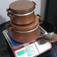 قابلمه مسی کفگیر ملاقه مس قدیمی سنگین وزن درحد نو