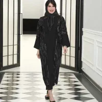 مانتو زنانه مشکی مجلسی مهره دوزی با خرج کار مخمل