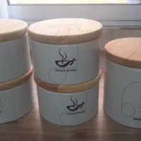 قوطی فلزی داخل پلاستیک با درب چوبی بامبو