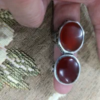 دوانگشتر زیبا کلکسیونی رکاب دست نگین عقیق یمن