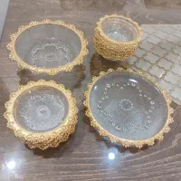 سرویس گل بهشتی کریستال لب ورق طلایی (کار دست)