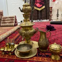 سماور زغالی برنجی با سرویس