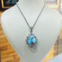 آویز گردنی نقره زنونه نگینهای فیروزه و معدنی