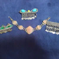 گردنبند فیروزه و مرجان نقره