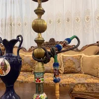 دوعدد قلیان یکی برنزی قدیمی ودیگری قاجاری چوبی