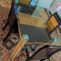 میز ناهار خوری ۶ نفره با شیشه ده میل ابزار خورده