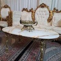 مبل ۷نفره استیل همراه با جلو مبلی و عسلی برنز