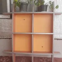 کتابخانه دیواری .گلدان وشلف دور تلویزیون