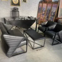 ست‌اداری مینمال سالن انتظار چرمی چستر فوم چوبی|مبلمان اداری|کرج, عظیمیه|دیوار