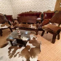 مبلمان طرح جنگلی روستیک با رویه پوست گاو|مبلمان خانگی و میز عسلی|اصفهان, باغ زرشک|دیوار
