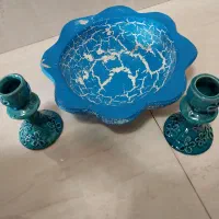 حوض ماهی با ۲عدد شمعدان قدیمی سالم