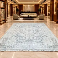 فرش ماشینی محتشم طرح هلنا رنگ کرم موکا