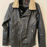 کاپشن چرم مشکی  نو