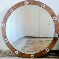 آینه گرد با قاب چوبی