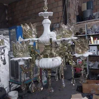 لوستر ۴ شاخه  ترکیبی برنج و سرامیک خطی|لوستر و چراغ آویز|بروجرد, |دیوار