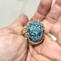 دو انگشتر فیروزه ناب نیشابوری مغز سنگ