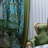 پرده تور حریر با والان ترک مخمل