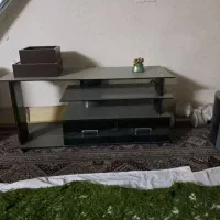 میز تلویزیون شیشه ای دو کشو