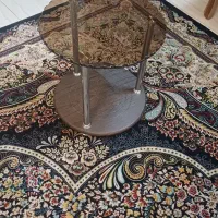 میز تلفن پایه استیل و چوب و شیشه