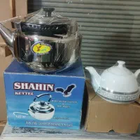 کتری استیل 5 پنج لیتری نو با کارتن و قوری چینی نو