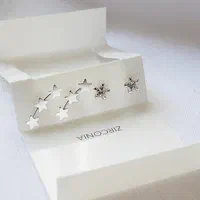 گوشواره نقره دوتایی ستاره نگین زیرکنیا