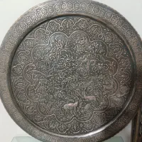 سینی مسی قدیمی 60سانتی|کلکسیون اشیاء عتیقه|بروجرد, |دیوار