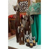 6عدد دکوری چوبی کارِ دست گربه و جغد 14تا80سانت
