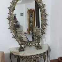 آینه و شمعدان برنزی اصل به همراه دو عدد شمعدان