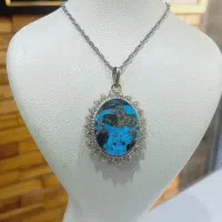 آویز گردنی نقره زنونه نگینهای فیروزه و معدنی|جواهرات|نیشابور, محله میدان باغات|دیوار