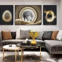 تابلو ورق طلا نقاشی شاسی چاپ دیزاین داخلی سه تکه