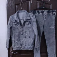 کت و شلوار لی رنگ زغالی نو بچگانه