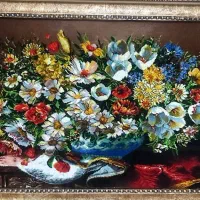 تابلو گل بابونه کد 25 دستبافت و ابریشم دار|تابلو فرش|تبریز, |دیوار