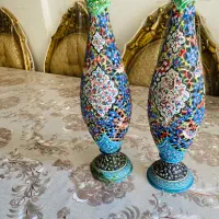 دوعدد گلدون مسی مینا کاری|کلکسیون اشیاء عتیقه|اصفهان, باغ دریاچه|دیوار