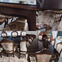 مبل ناهار خوری چوبی 8نفره همراه با شیشه 10میل|مبلمان خانگی و میز عسلی|نجف‌آباد, ویلاشهر|دیوار