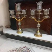 یک جفت لاله پایه برنجی قدیمی