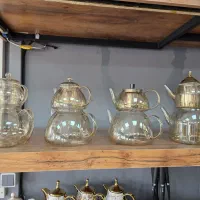کتری قوری کف چدن طرح سنگ کتری شیشه ای پیرکس