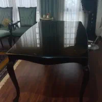 میز شش نفره چوب راش با شیشه ۶ میل برنز