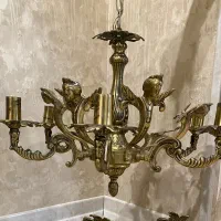 دو لوستر برنز ۶ شاخه + سه دیوارکوب برنز طرح فرشته