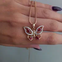 گردنبند طرح پروانه قرمز مارک ژوپینگ ابکاری طلا|بدلیجات|تهران, طیب|دیوار