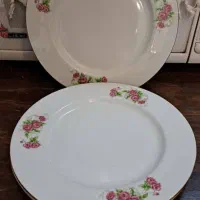 سه عدد بشقاب چینی گل سرخی آنتیک