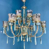 لوستر سنگی برنجی ۱۰شعله /تعویض لوستر قدبمی با نو